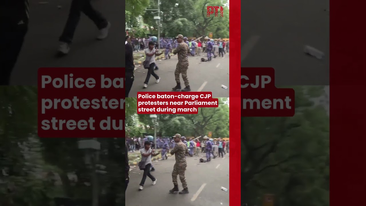 Police baton-charge CJP protesters near Parliament street during march