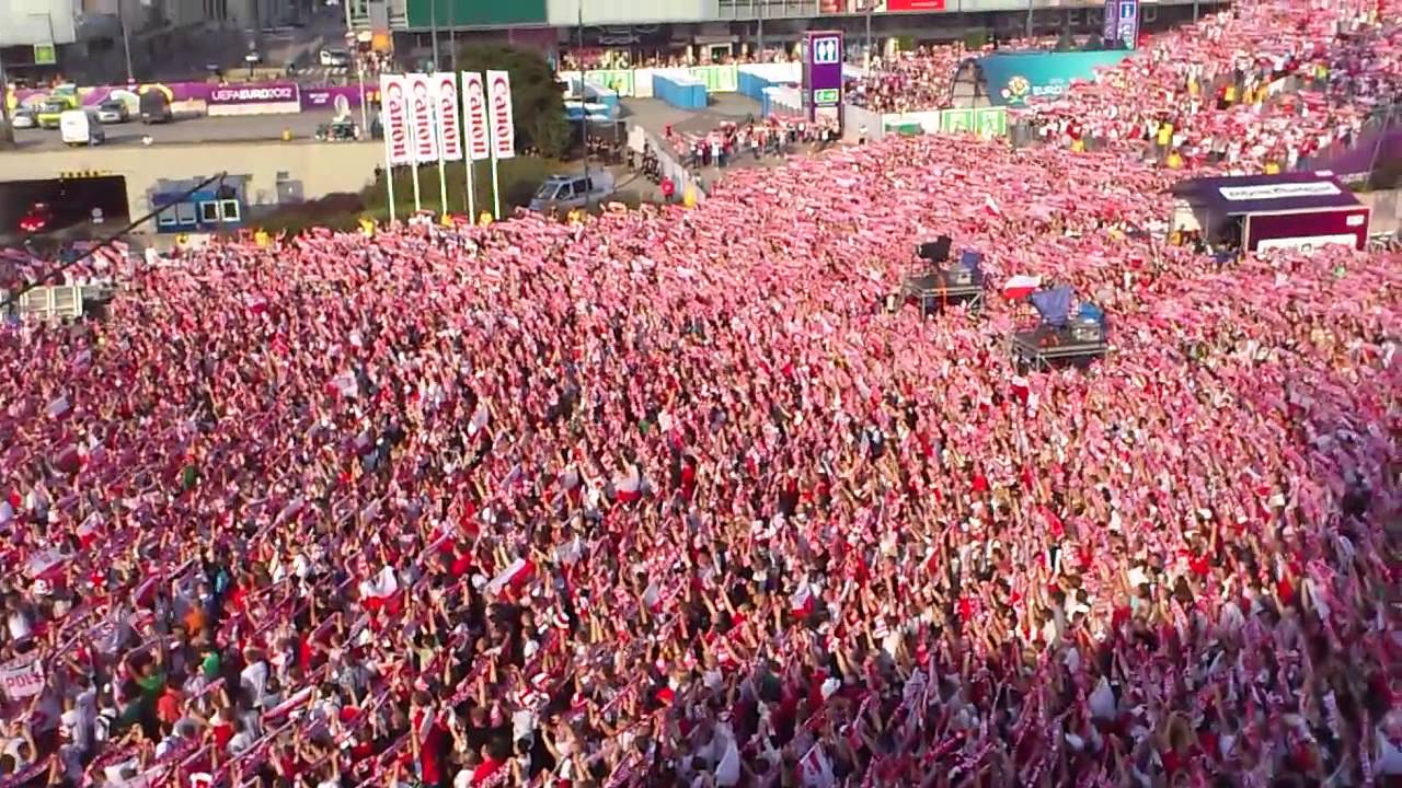 Polish national anthem. Warsaw fan zone. June 8th