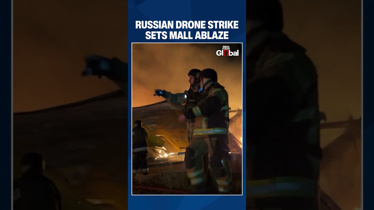Russian Drone Strike Sets Zaporizhzhia Shopping Mall Ablaze, Firefighters Battle Flames | #shorts