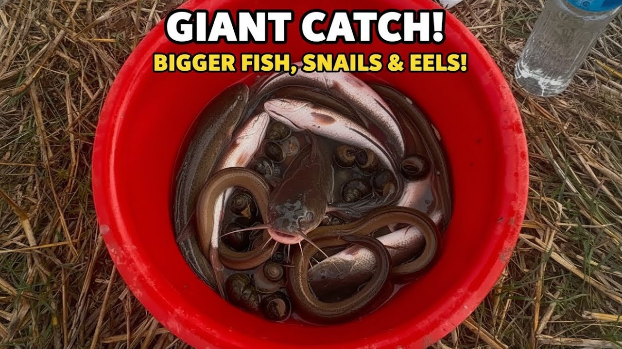 Catching Giant Fish, Catfish, Eels ,Snail in the lake | Many People Come Catching Together 