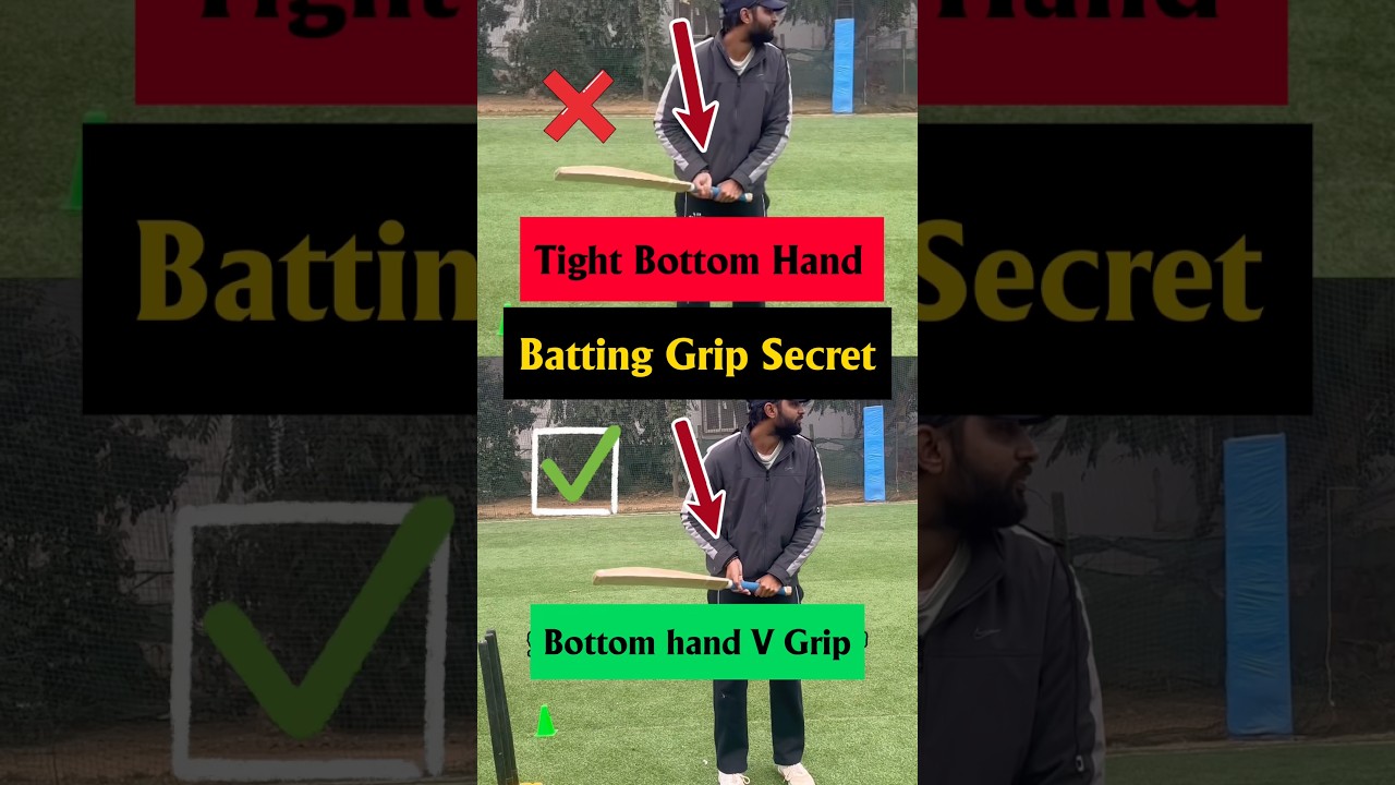 Wrong Bottom Hand Grip ❌ vs Right V Grip ✅ | Batting Secret Every Cricketer Must Know! 🏏