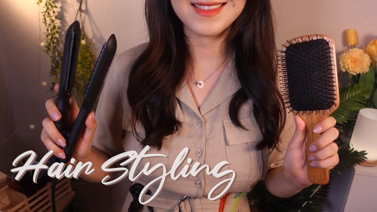 ASMR Hair Styling✨ Brushing and Curling w/ Steam (Layered + No Talking)
