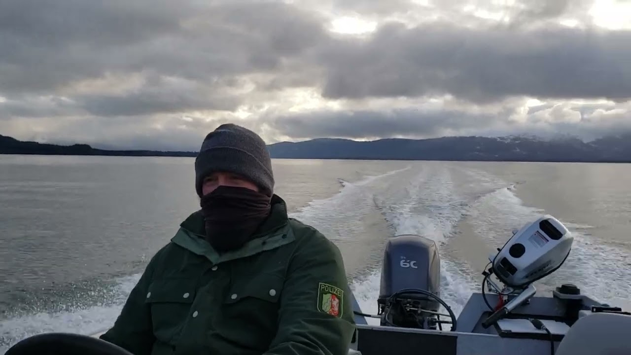Skiff in the winter waters of Alaska.