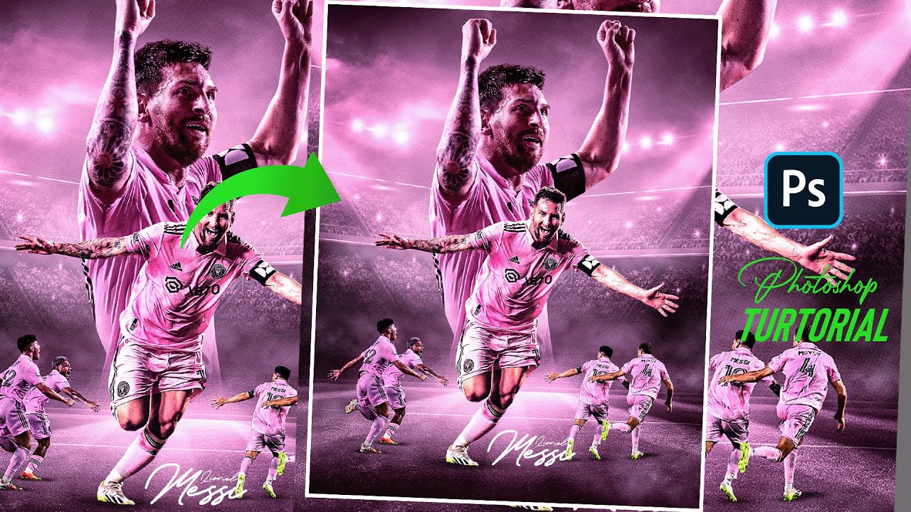 Free PSD Photoshop Tutorial Lionel Messi intermiami poster design