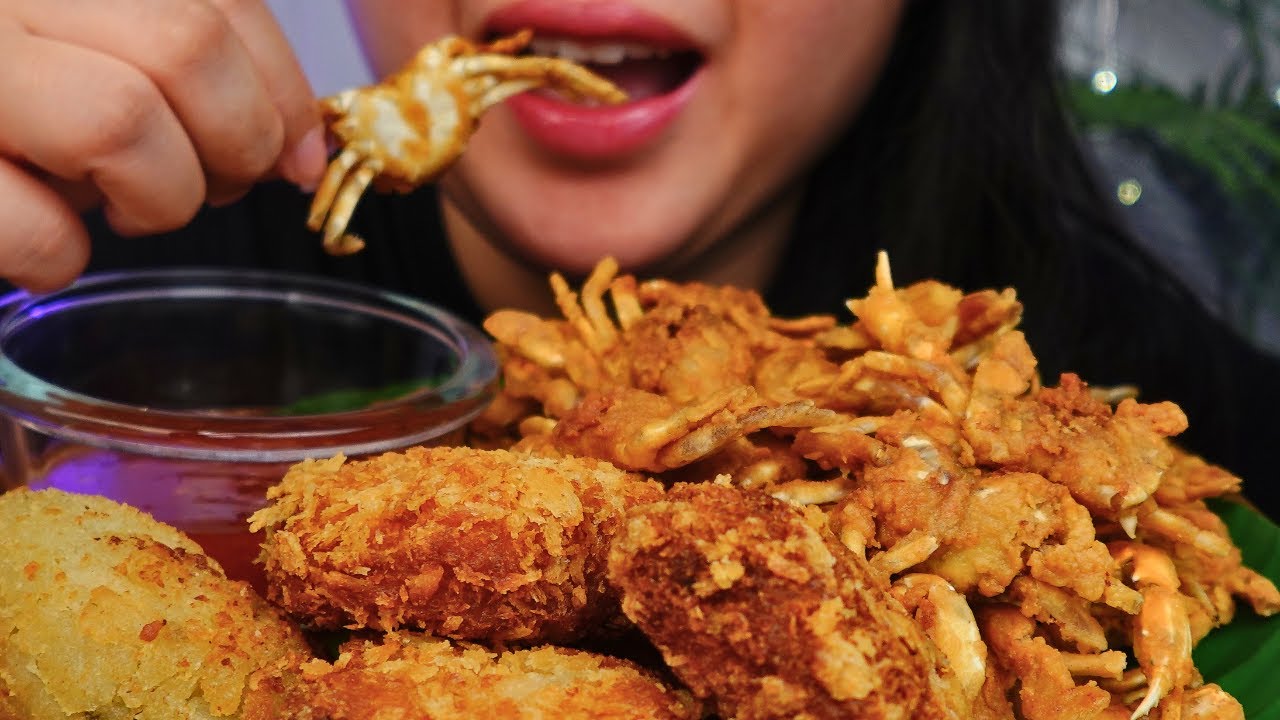ASMR | EXTREME CRUNCHY FRIED BABY CRABS, SHRIMP CUTLET AND OYSTER | Eating sounds No talking