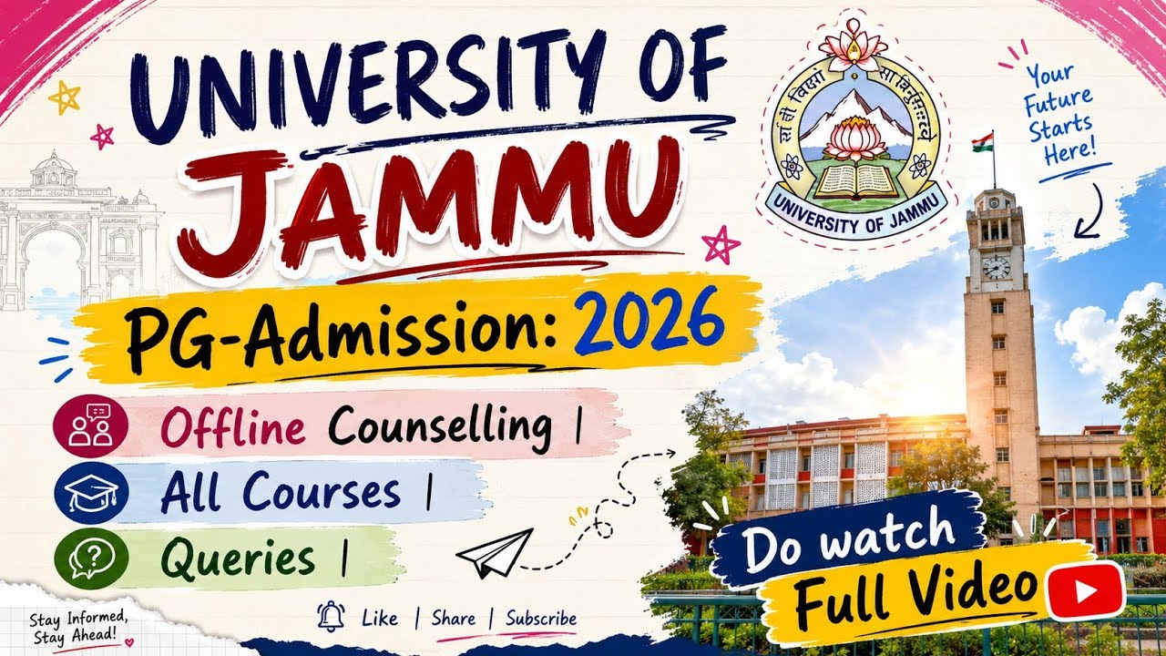 Jammu University- PG Admission 2026-27 | Offline Counselling for Vacant Seats | Full Process | 