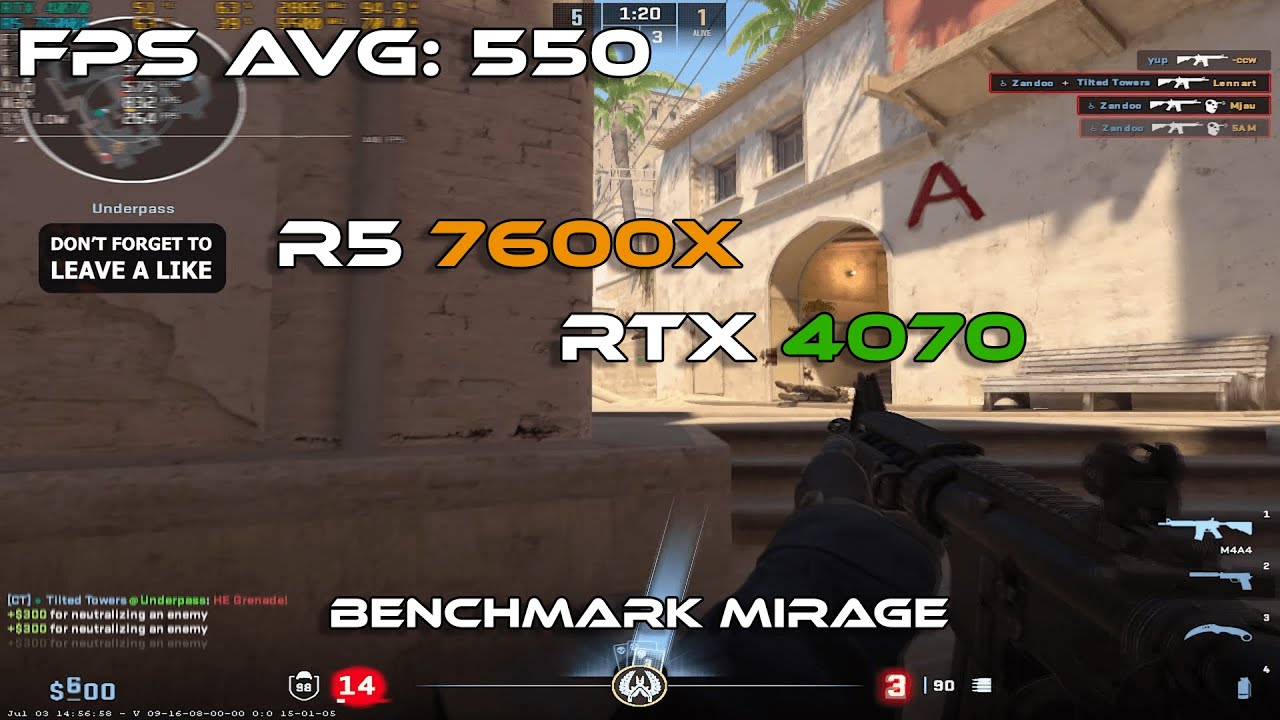 CS2 Ryzen 5 7600X + RTX 4070 1280x960 Competitive settings MIRAGE 2 FULL OPTIMIZED