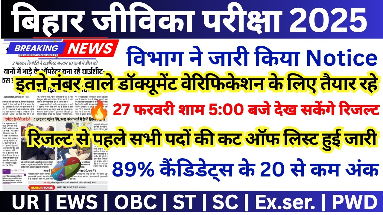 BIHAR JEEVIKA RESULT ✅ 2026 || BIHAR JIVIKA CUT OFF 2026 || BIHAR JIVIKA ALL POST CUT OFF LIST OUT