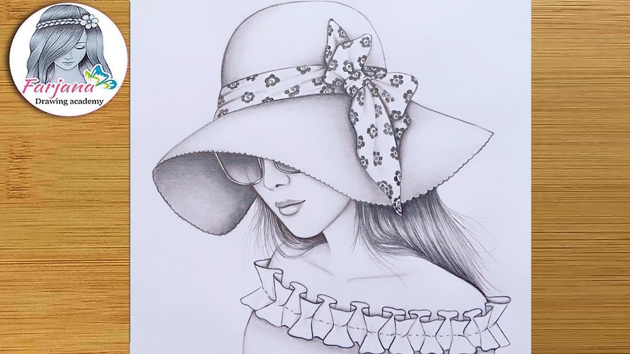 A girl wearing Sun Hat and Sunglass - Step by step Pencil Sketch for beginners || How to draw a girl