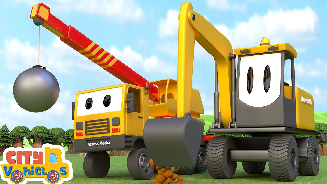 Construction Vehicles rescue dump truck, Crane truck, mixer truck and tractor for Kids.