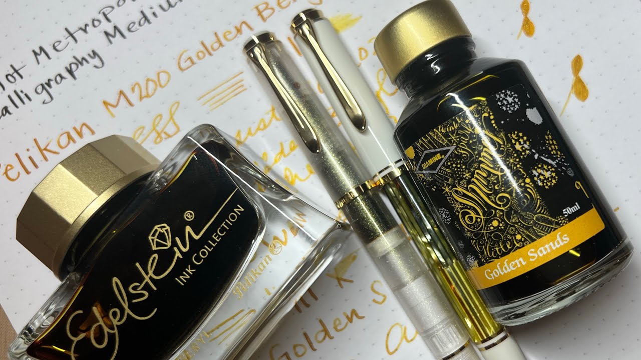 Pelikan M400 White Tortoise & M200 Golden Beryl / Edelstein Golden Beryl & Diamine Golden Sands Inks