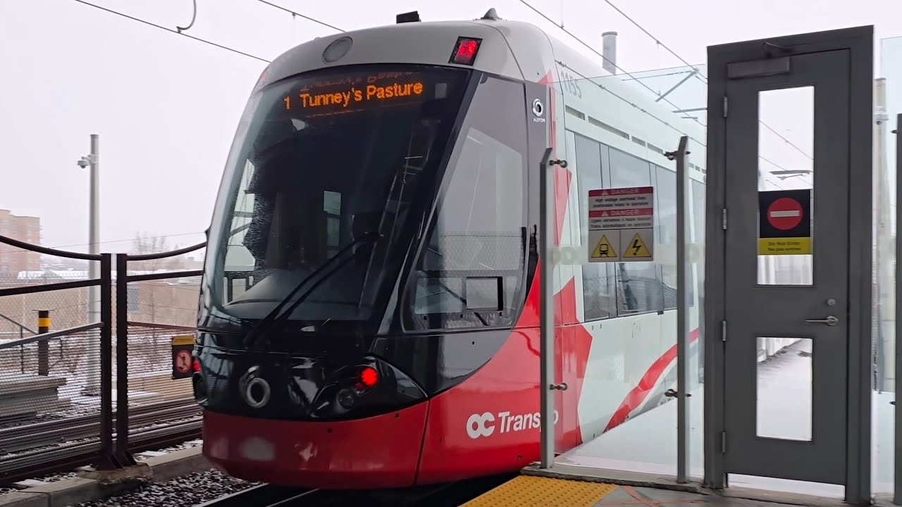 O-Train ride in Ottawa on the Confederation Line (Line 1) between Cyrville and Bayview Stations