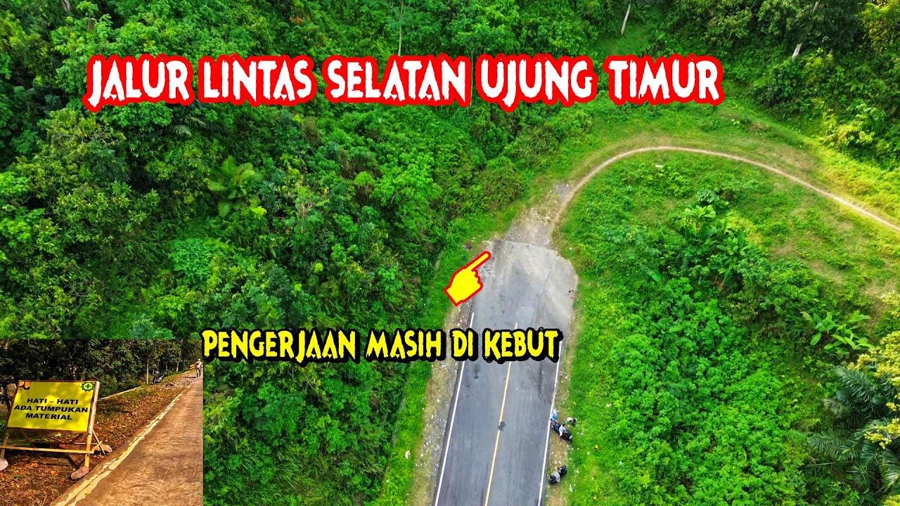 explore proyek jls jalan lintas selatan Jawa, membelah hutan dilihat dari atas drone Banyuwangi