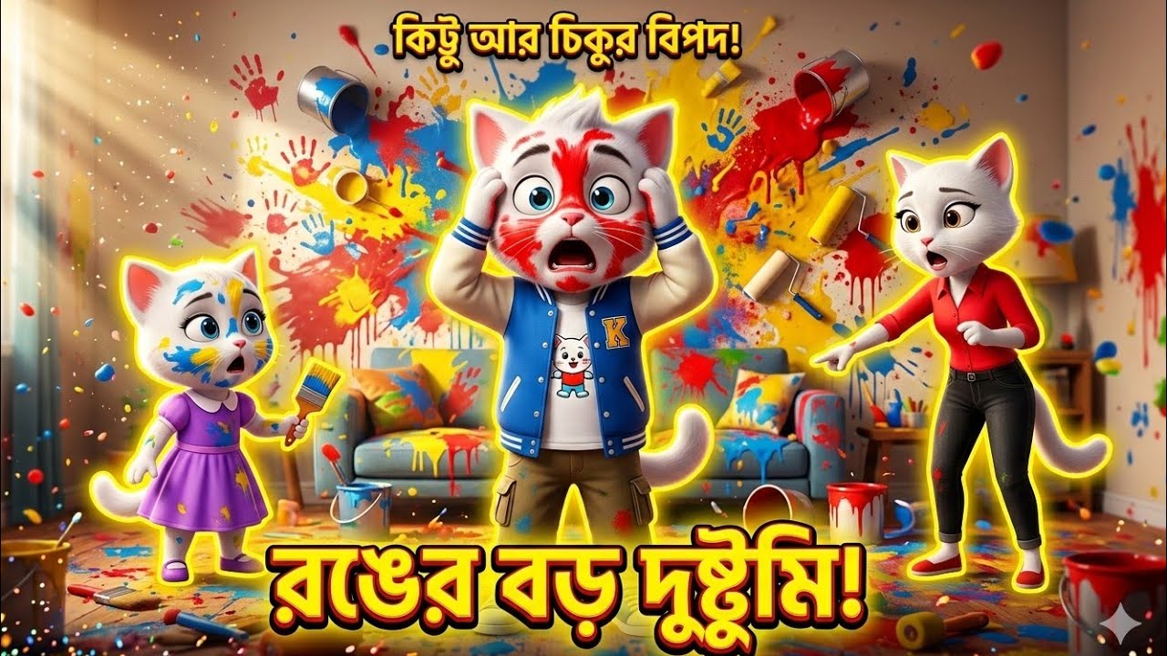 চিকু কিট্টুর মুখে রঙ লাগাল! 😲 তারপর যা হলো... | Funny Kids Story Bengali
