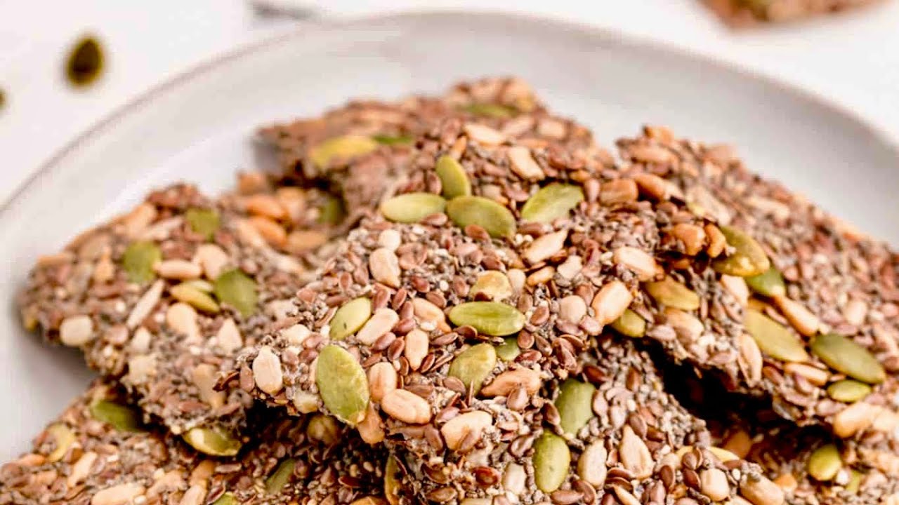 CRISPY SEED CRACKERS. Healthy Keto Crackers Recipe. Paleo, Low Carb, Gluten Free Snack.