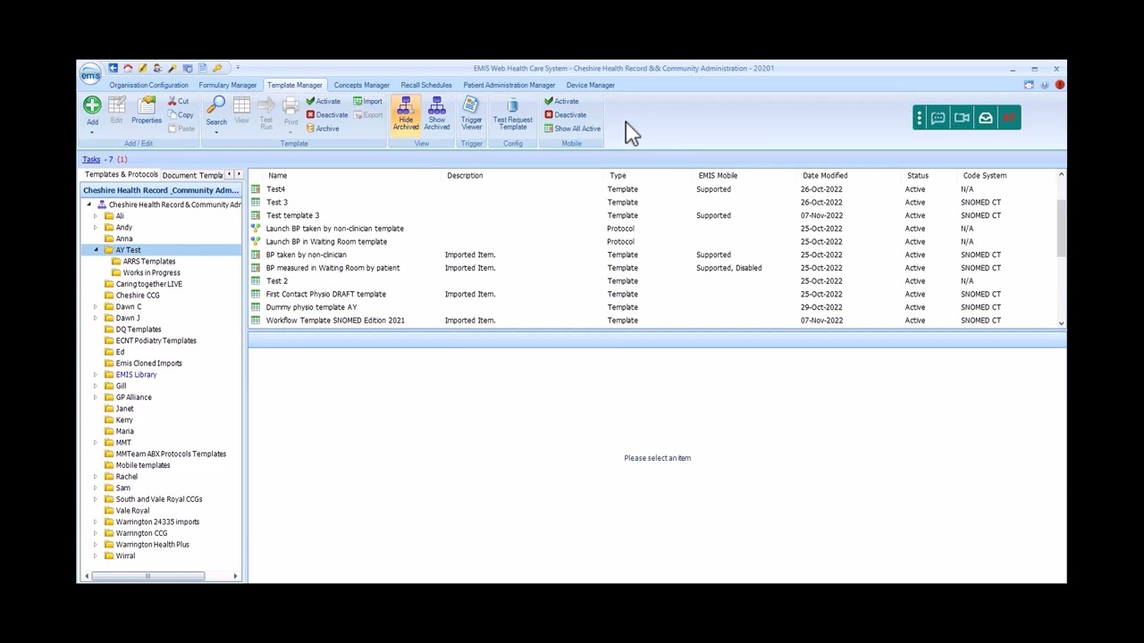 EMIS Web Clinical Templates 16   Export and Import