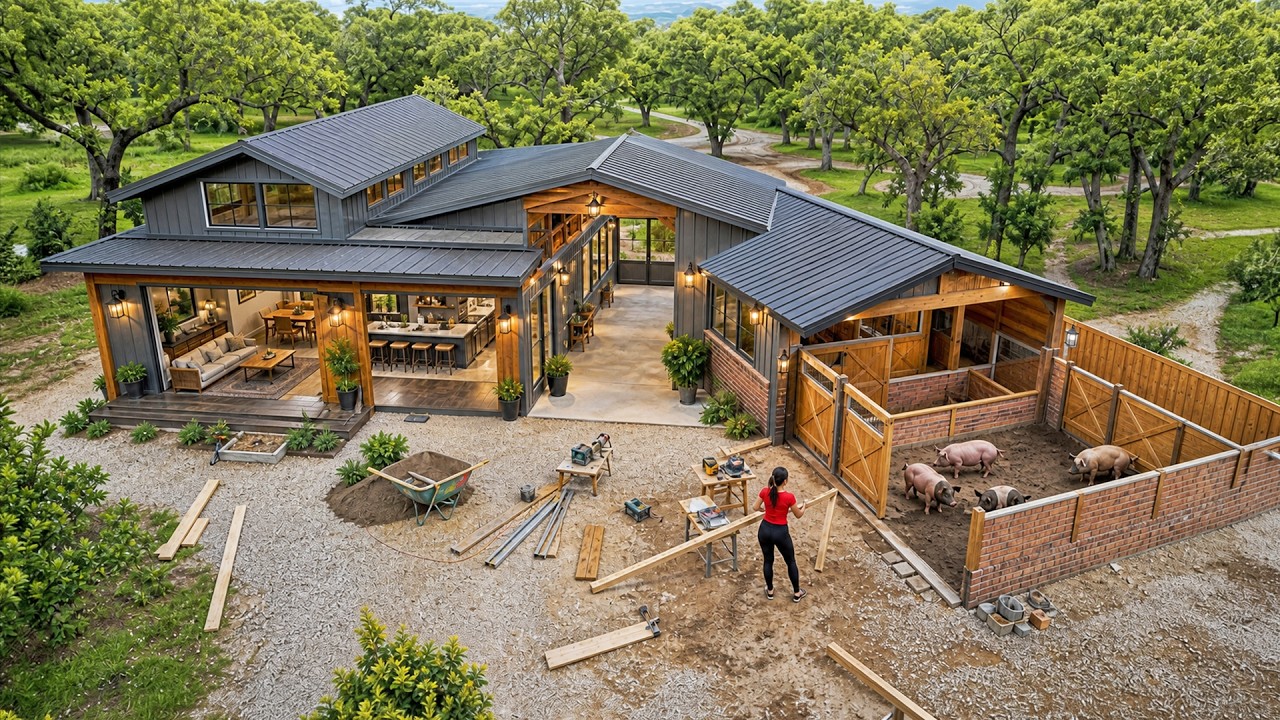 TIMELAPSE &ndash; Excellent Construction: Builder Girl Finishes Pig Coop Transformation & Raises Pigs