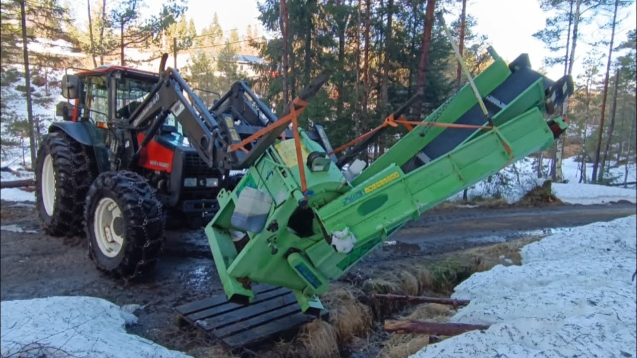 Pulls the wood processor out of a ditch after strong winds and tests it