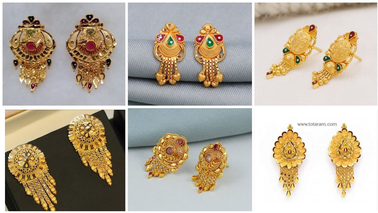 Daily wear new gold stud earring designs| gold earrings designs @thejewelspalace