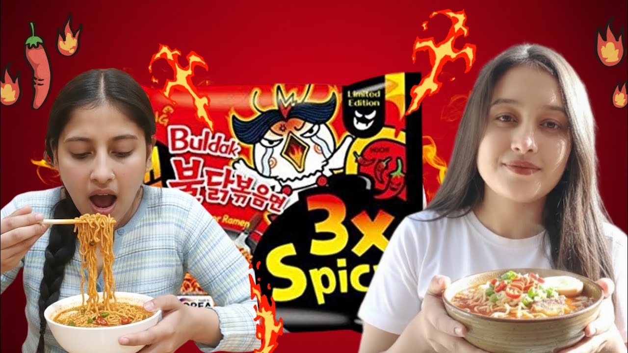 We tried 3x Spicy🌶️buldak Ramen🍜🥲|| परी और सृष्टि ने खाया सबसे खतरनाक तीखा नूडल्स🌶️🍜🔥| Srishti negi 