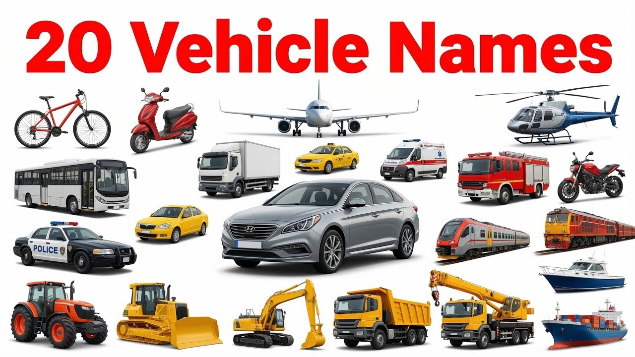 20 Vehicle Names for Kids | 20 वाहनों के नाम | Hindi English Learning