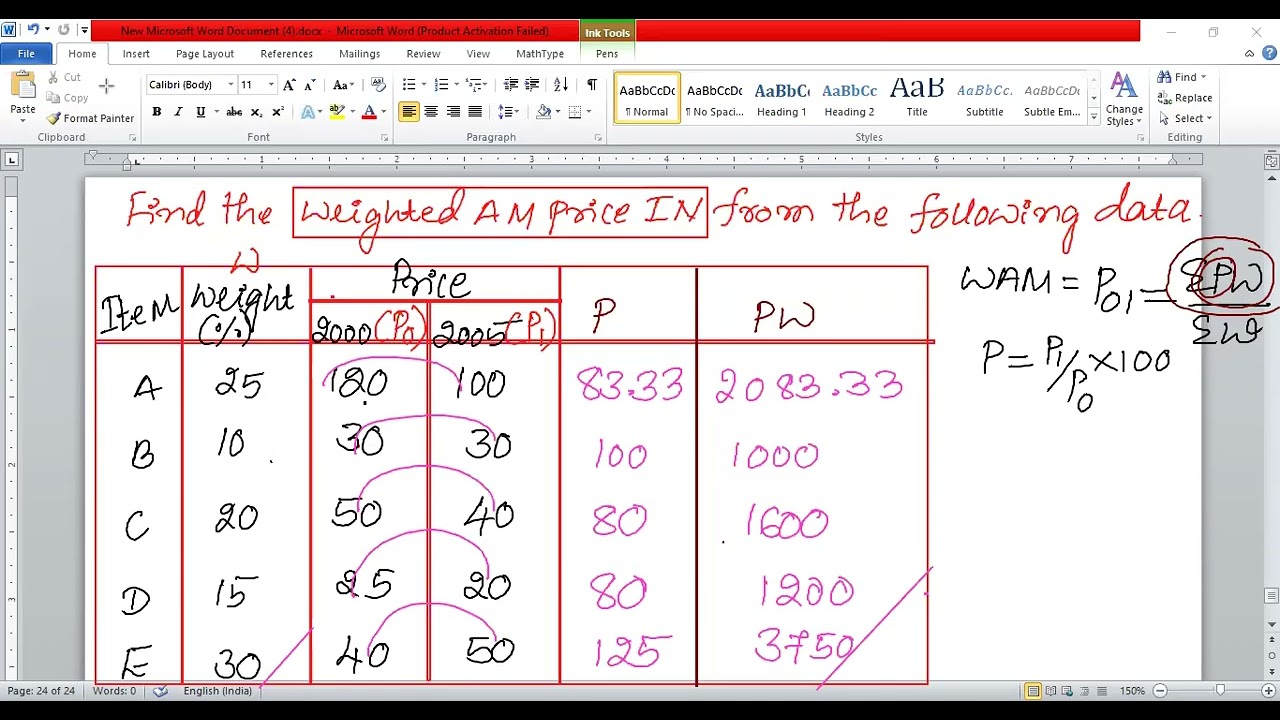 2ND PUC STATISTICS = INDEX NUMBER = WEIGHTED AM AND WEIGHTED GM AND IDETIFY SUITABLE INDEX NUMBER