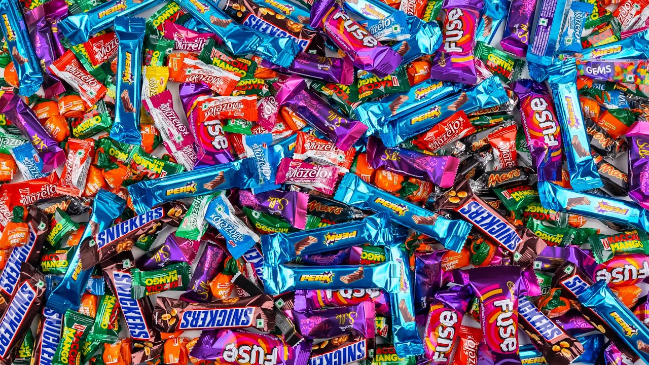 LOTS OF CANDIES, CHOCOLATES, DAIRY MILK, MARS, SNICKERS, PERK, FUSE, KACHA MANGO ASMR
