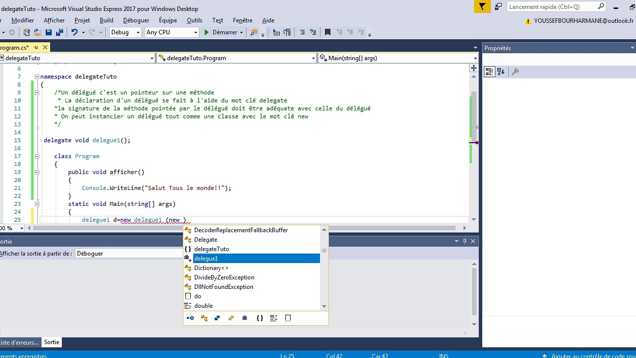 Les délégués  (delegate)  principes de base Language CSHARP(C#)
