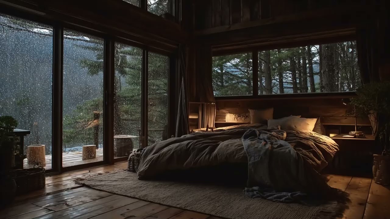 Heavy Rain & Mountain Views 🌧️ Bedroom Ambience for Deep Relaxation