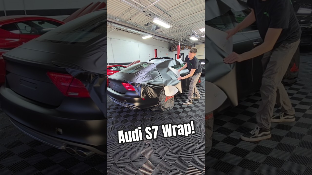 Wrapping this Audi S7 in Matte Perfect Black 😎 #wrap #carwrap #vinylwrap #audi #s7