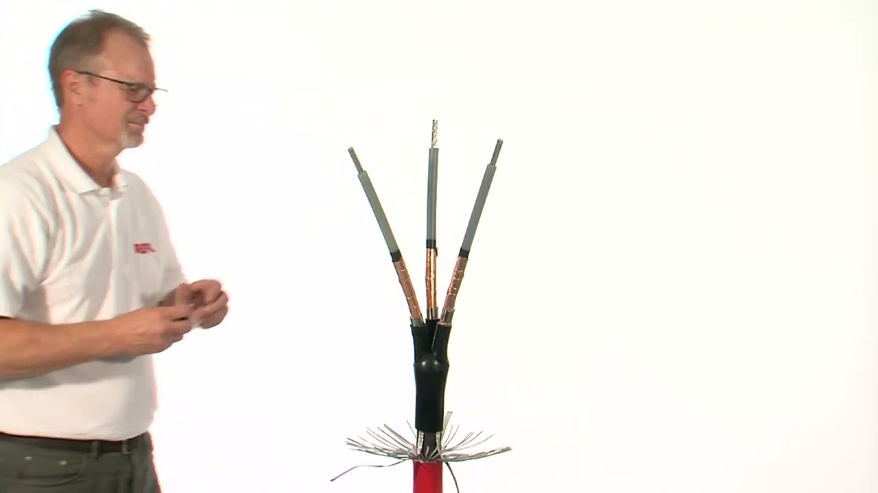 Isı büzüşmeli 3 damar kablo başlığı.  Installation of a Heat Shrink Termination on a 3 core MV Cable