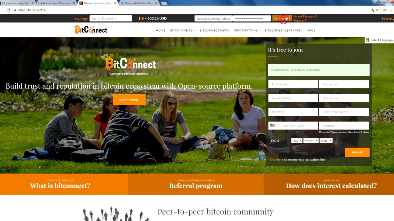 How to sign up or register on bitconnect