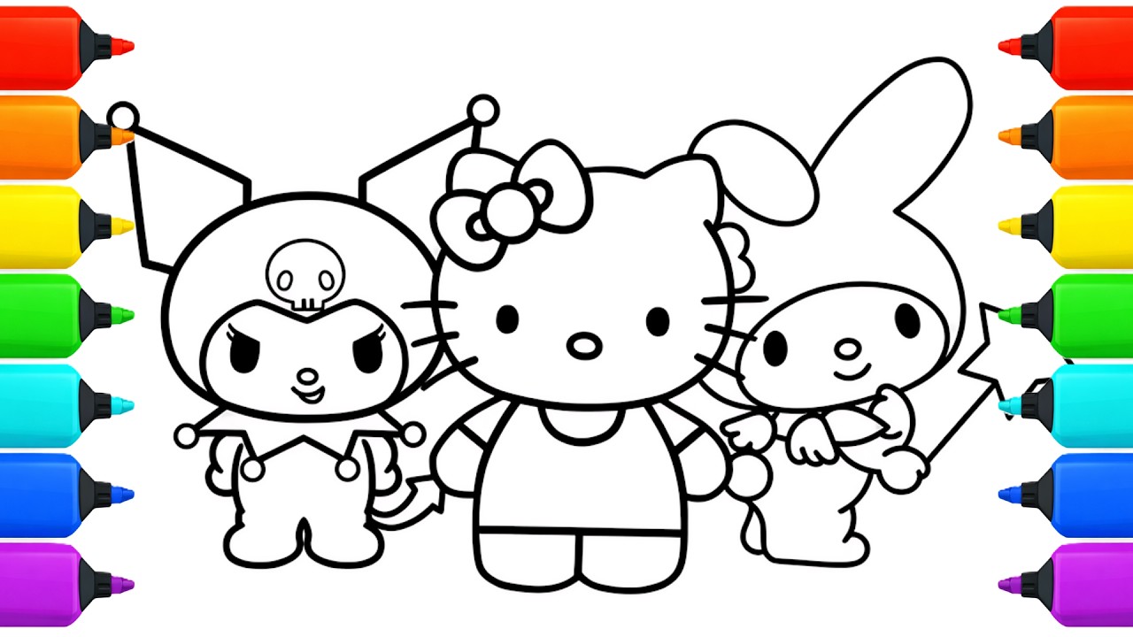 How I Color Cute Hello Kitty Kuromi Keroppi | Sanrio Colouring Pages