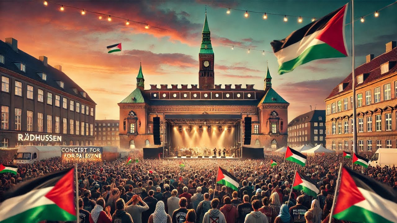 Concert for Palestine at the town hall square in Copenhagen (Rådhuspladsen)