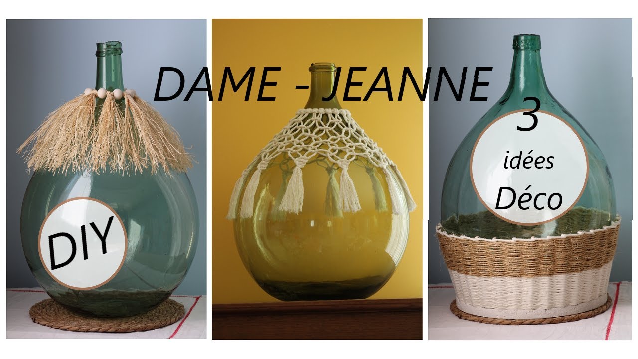 DIY: nettoyage d'une Dame-Jeanne et 3 idées déco: raphia ,macramé et tressage /déco bohème