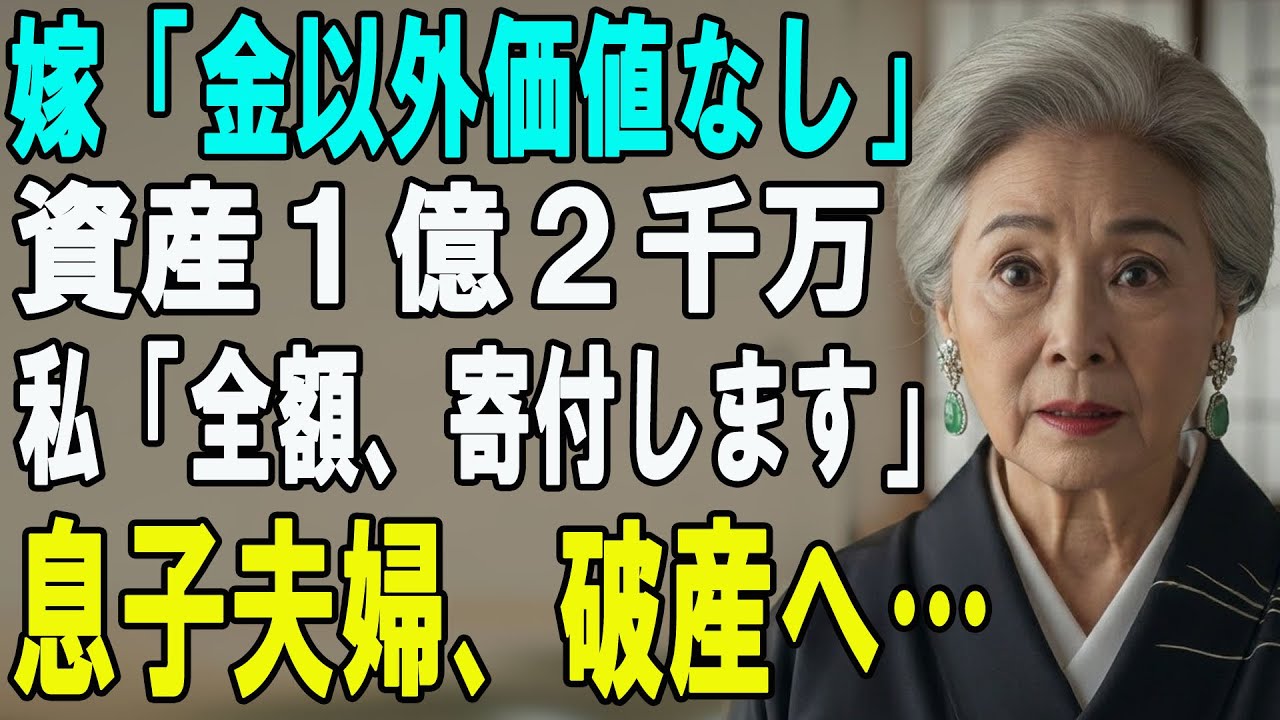 「金以外に価値がない」と笑う嫁に、資産１億２千万を全額寄付して高級老人ホームへ逃亡した結果…息子夫婦「嘘だろ？」→ 衝撃の末路 【シニアライフ】【60代以上の方へ】