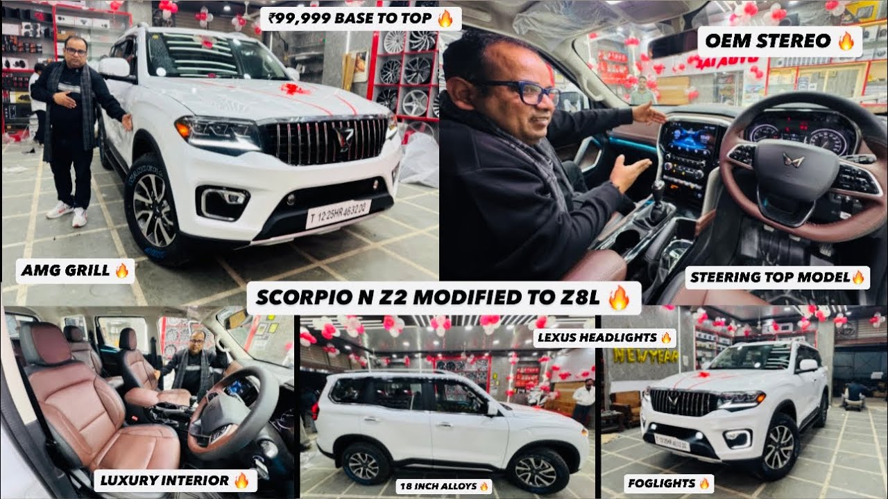 SCORPIO N Z2 MODIFIED TO Z8L ✅ ₹99,999 BASE TO TOP PACKAGE ✅ LEXUS HEADLIGHTS ✅ AMG GRILL ✅