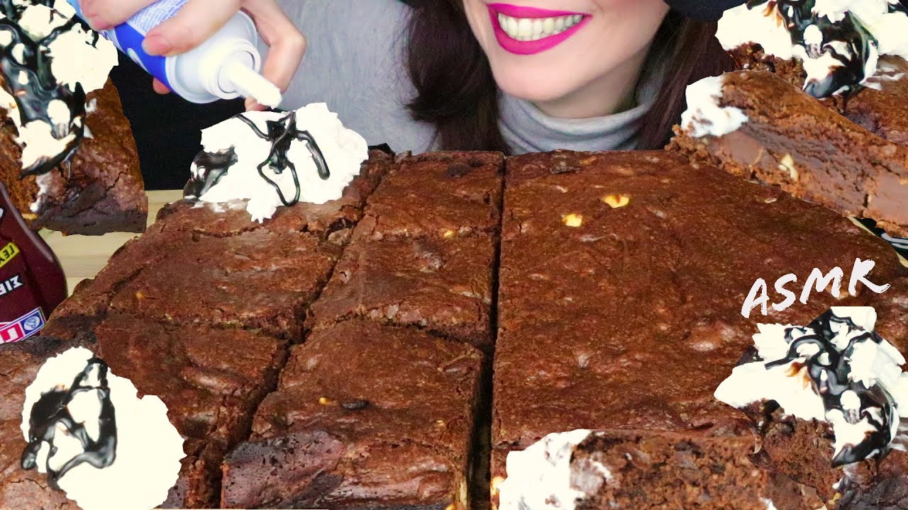 CHOCOLATE BROWNIES 🍫 & WHIPPED CREAM 🍦 | No Talking | ASMR Mukbang - 먹방 | Real Eating Sounds