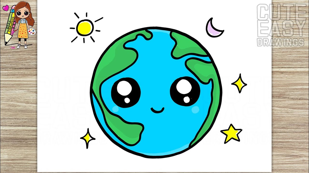 How to Draw Cute Earth | Happy Earth Day, Easy Drawing Step by Step