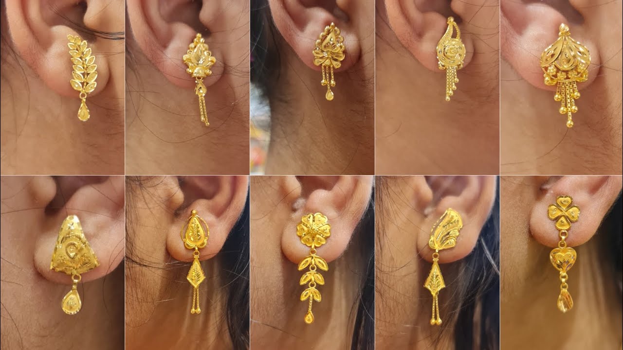 Gold earrings designs with weight and price/light weight gold earrings/gold earrings tops designs/