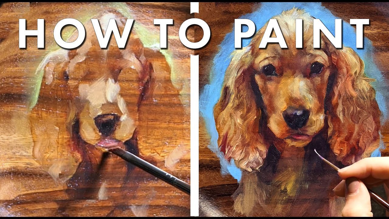 How to Paint A Pet Portrait: Full Tutorial for a Cocker Spaniel on a Wooden Plate Commission 🐾