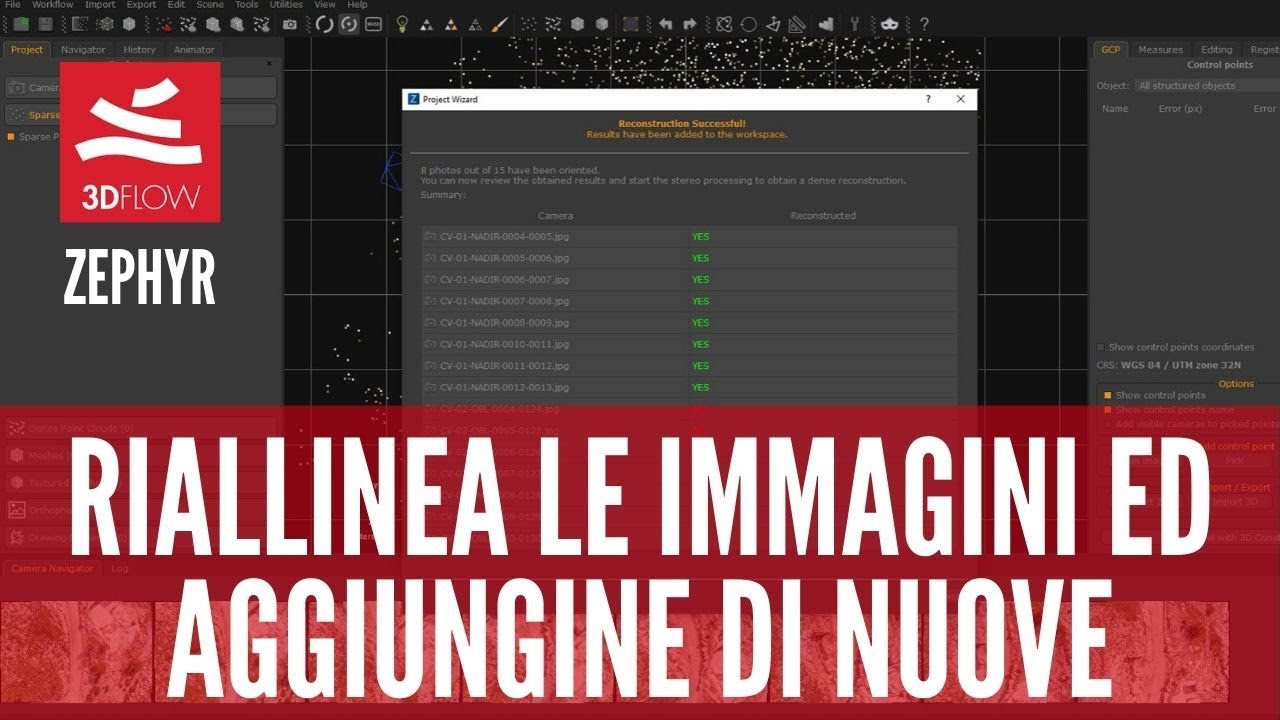 3DFlow Zephyr - Cambia i parametri di elaborazione per allineare le immagini