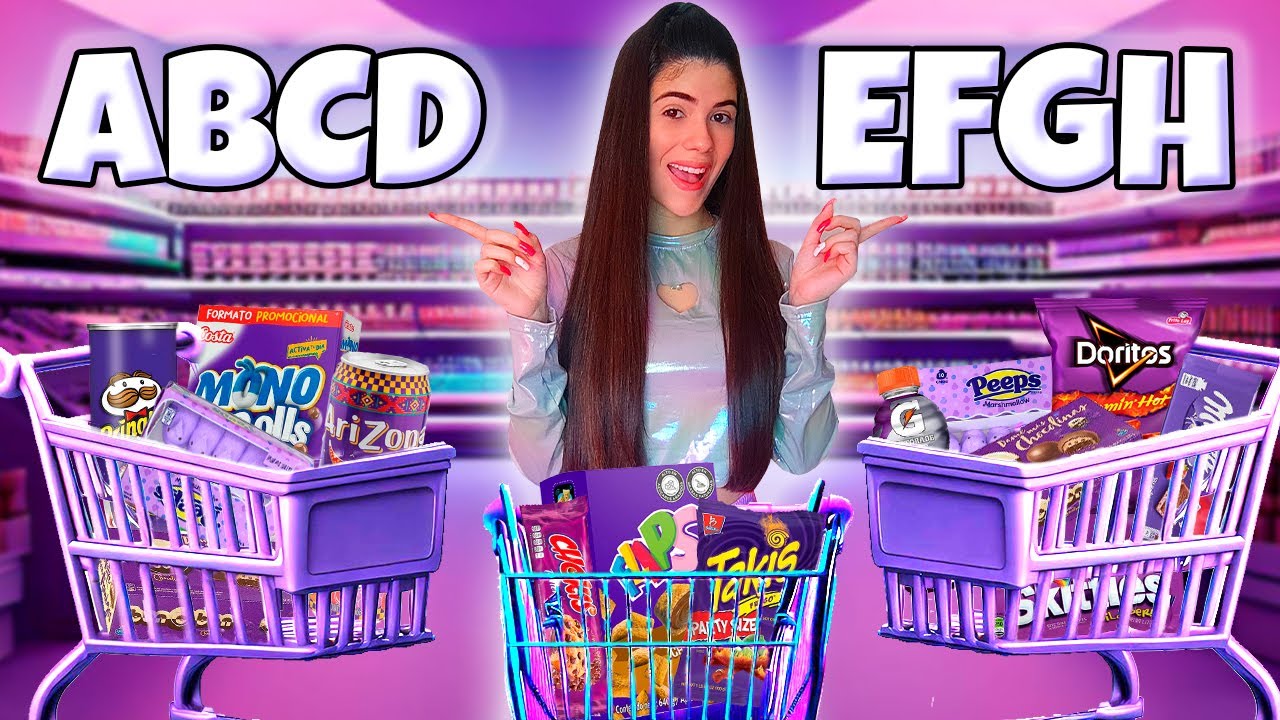 COMIENDO de color MORADO en ORDEN ALFABÉTICO💜🍬🍇 | Ani Cat😻