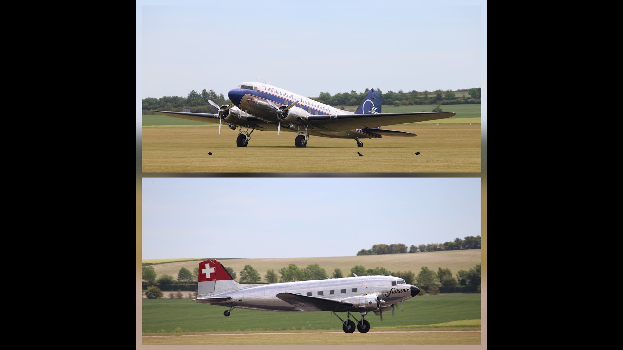 DC 3 AND C47 MEET AT DUXFORD AERODROME, IN CAMBRIDGESHIRE UK