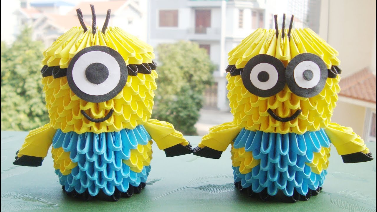How To Make 3D Origami Small Minion, paper minions toy | cómo hacer un minion de origami en 3D