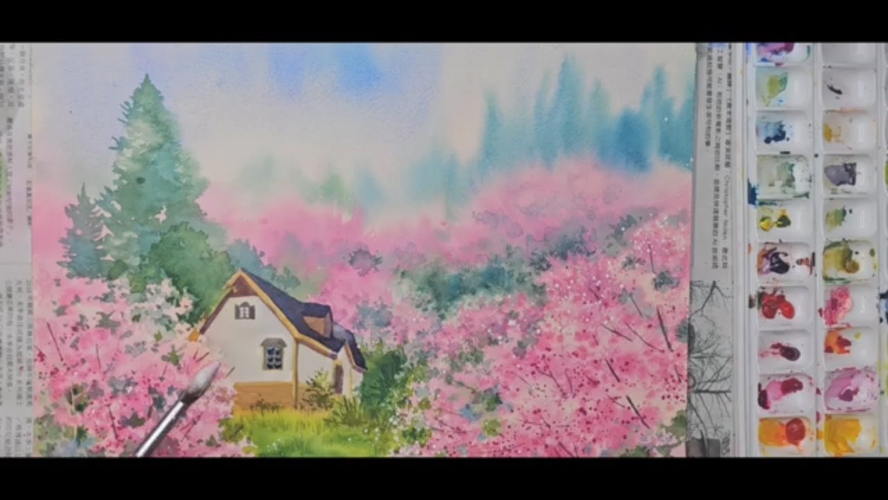 How to paint cherry blossoms with watercolor 2水彩畫櫻花
