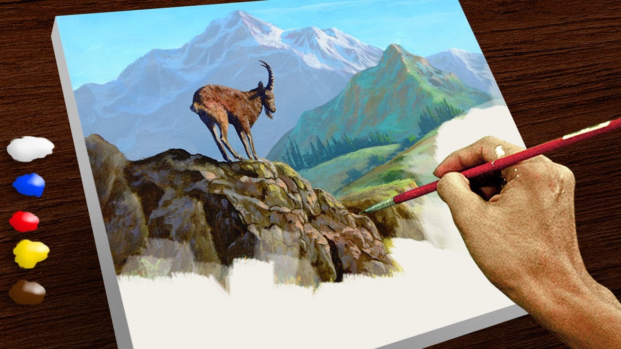 Acrylic Landscape Painting | Mountain Goat | Time-lapse | JMLisondra