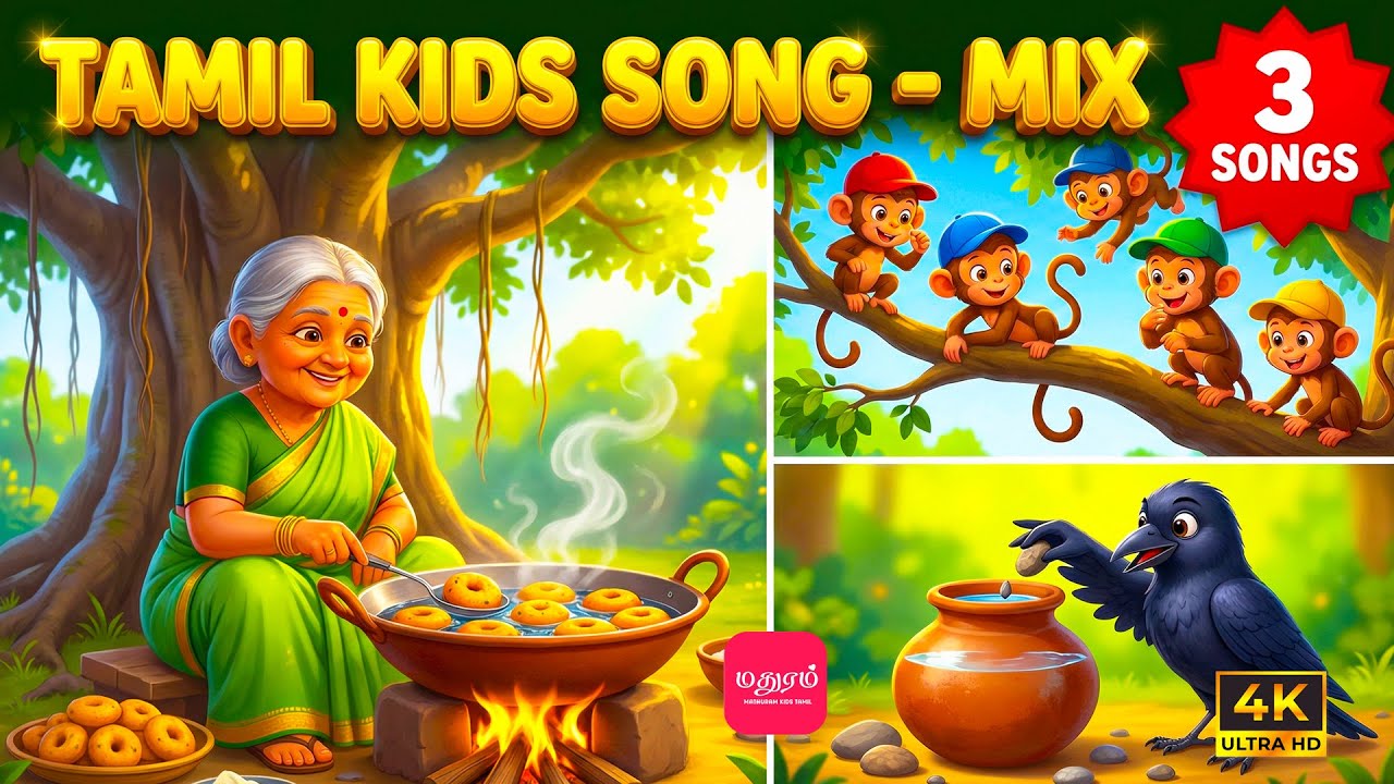 Tamil Kids Song 🦅🐒 Patti Vadai Sutta Kathai & தொப்பி வியாபாரி | Cartoons & Rhymes for Babies