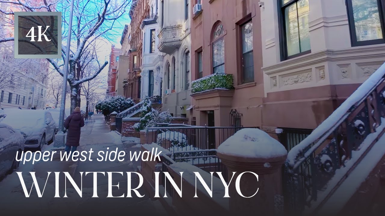 Snowy, Sunny Afternoon Walk in NYC | Stunning Brownstones & Central Park Covered in Snow | 4K