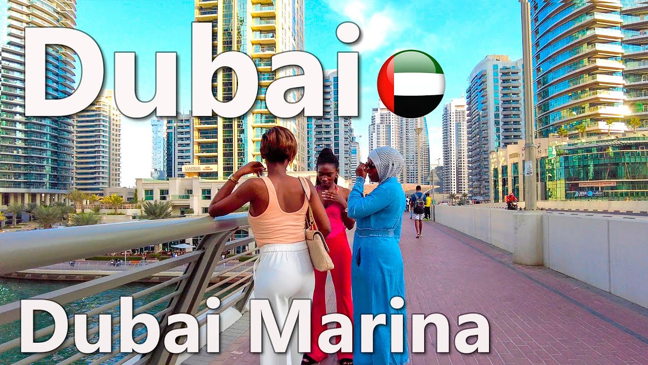 Dubai Marina Harbor Hot Summer Day Walking Tour 2023 4K🇦🇪